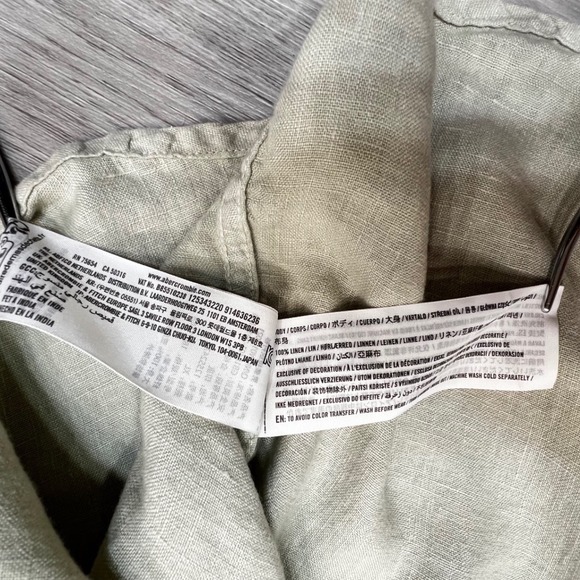 ABERCROMBIE FITCH Linen Button Down Short Sleeve Shirt Mens XL Light Beige - Picture 6 of 12